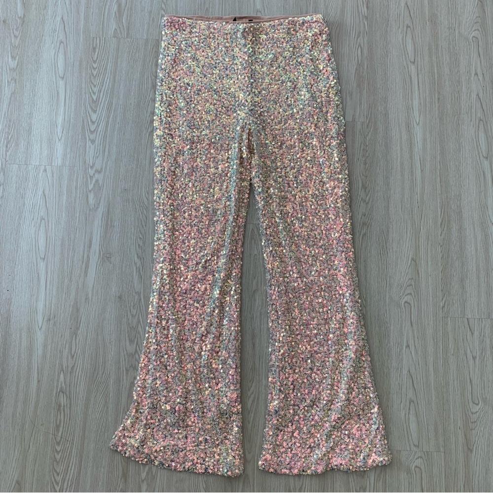Iridescent sequin flare stretch pants nwot - Picture 3 of 3